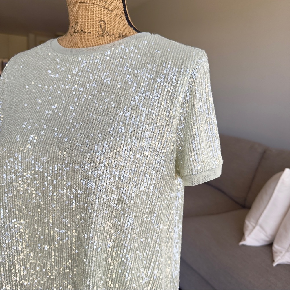 Anne Klein Shimmering Sequin Short Sleeve Top - Picture 4 of 10